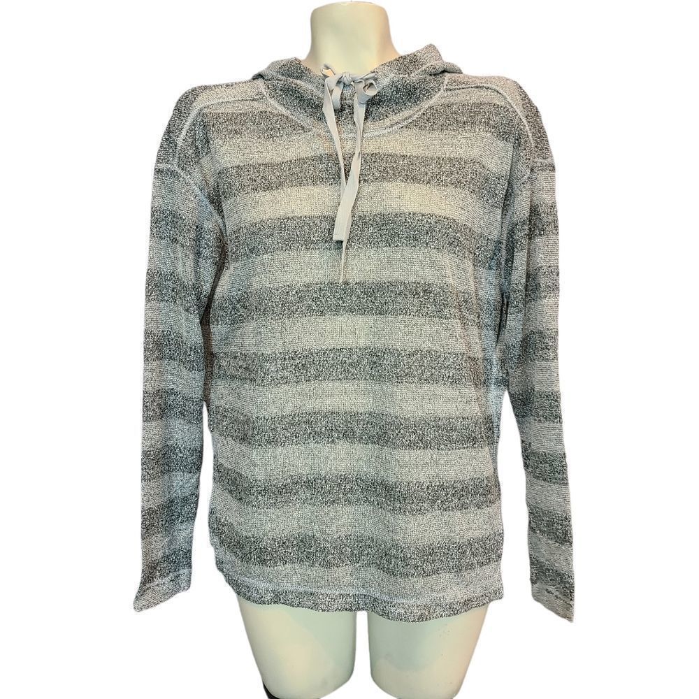 Max Studio Grey Marled Striped Pullover Hoodie Size Small